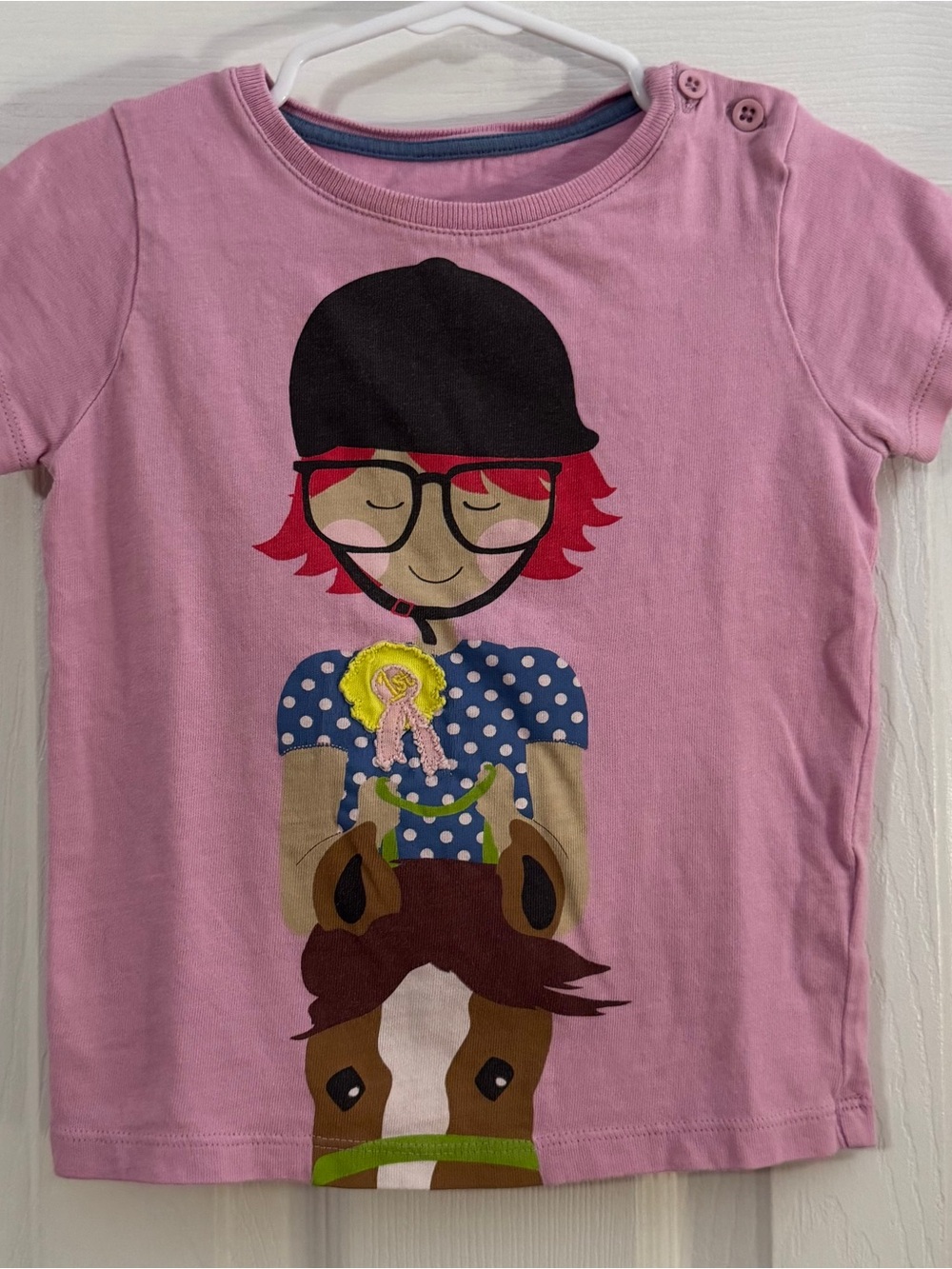Mini Boden Baby Girl Pink Short Sleeve Tee with Horse Rider Graphic 100% Cotton